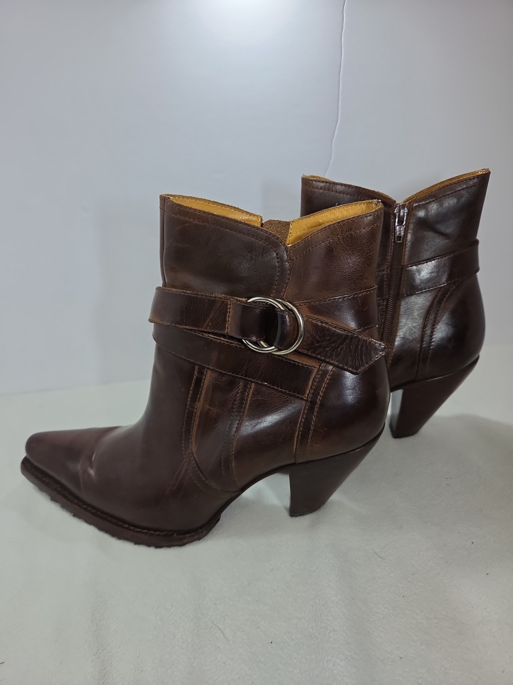 Classic Brown Leather Ankle Booties with Buckle Strap